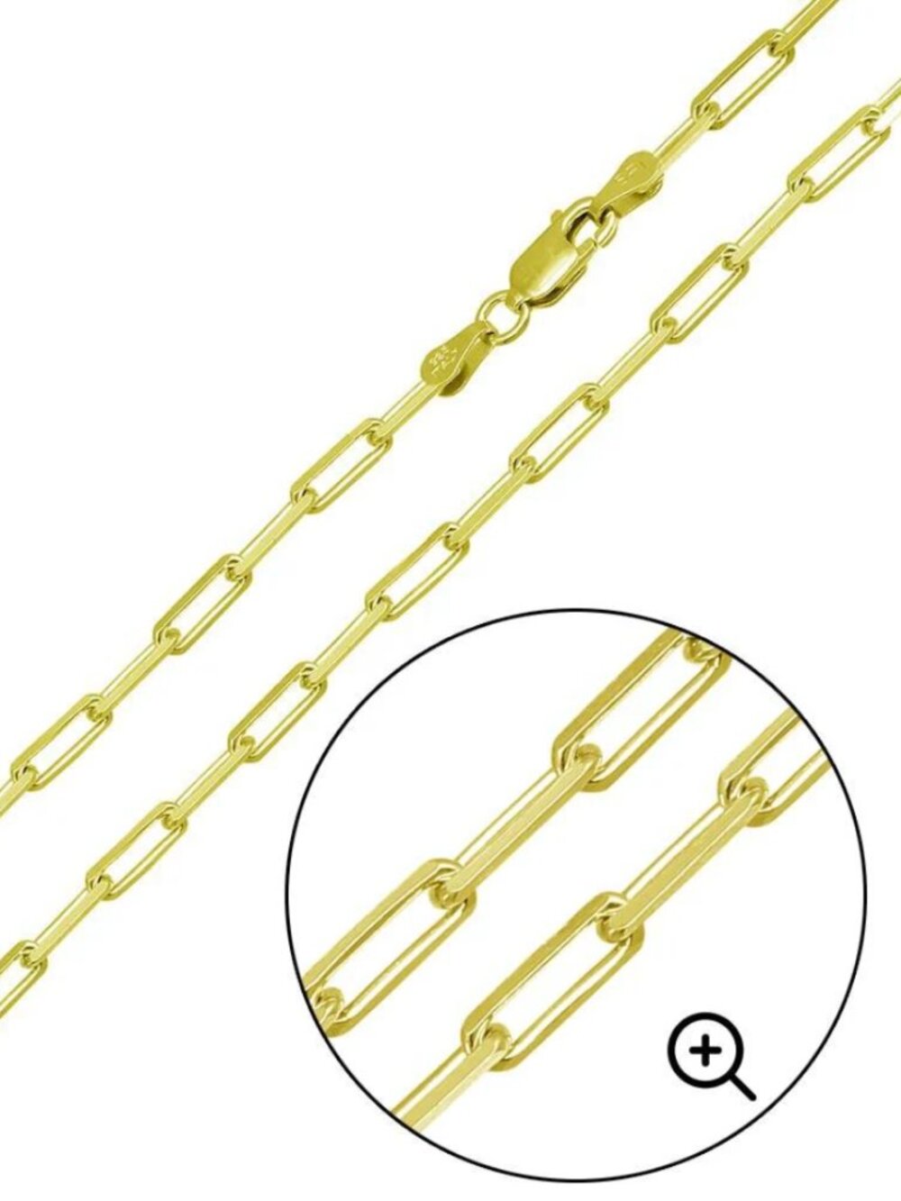 Sterling Silver 925 Gold Plated Paperclip Bracelet 2.8mm 7 inches